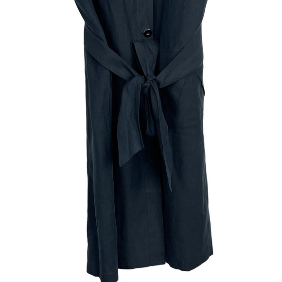 ARMANI COLLEZIONI LINEN BUTTON DOWN BELTED SAFARI STYLE BLACK SHIRT DRESS - Picture 7 of 15